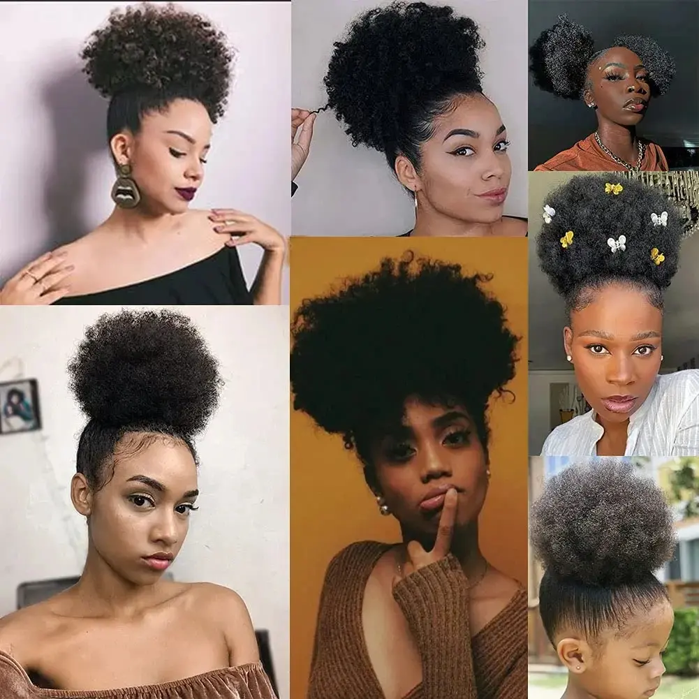 Afro Puff Drawstring Ponytail Extension for Black Women Synthetic Afro Puff Ponytail for Clip On Drawstring Ponytail Bun