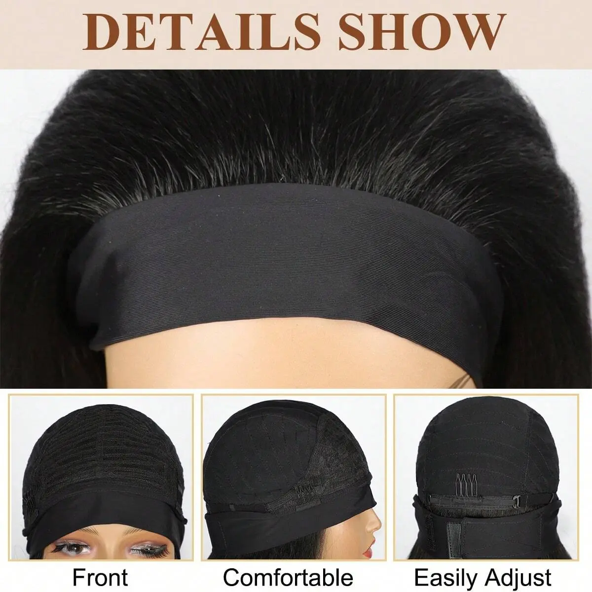 28-inch synthetic Yaki straight wig and black headband African wig turban headband chemical fiber long straight hair headgear