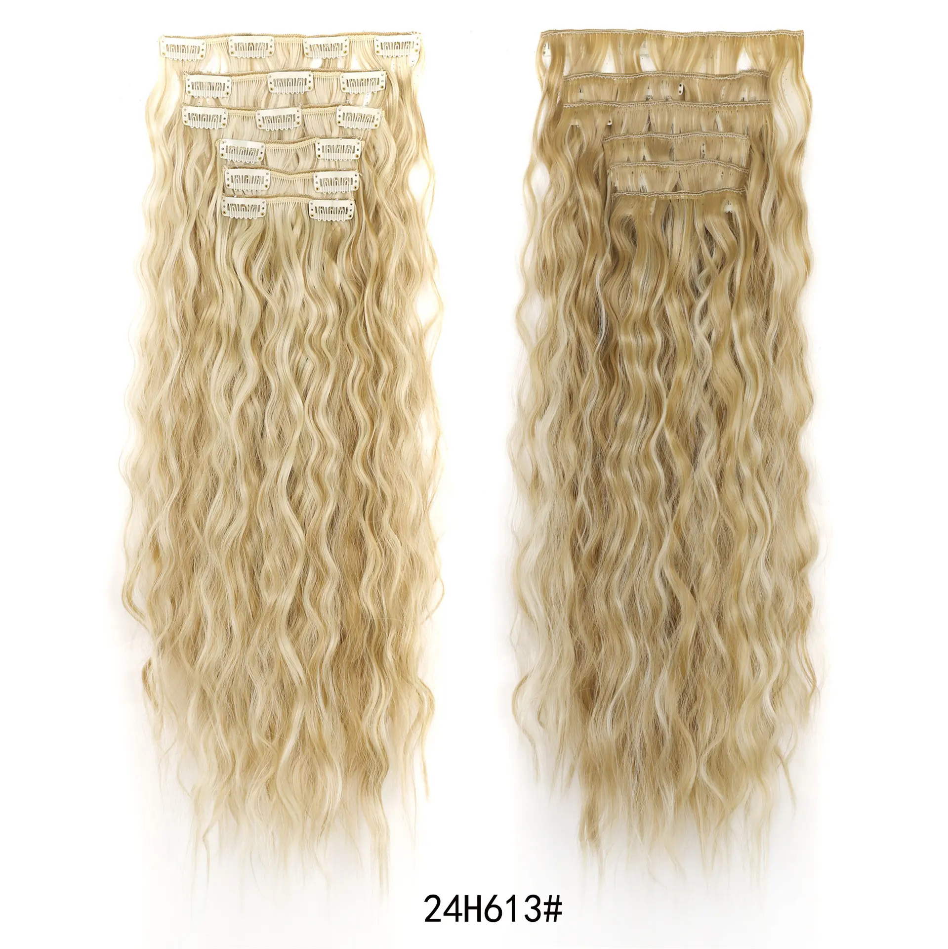 Wig clip hair extensions Long straight hair traceless chemical fiber synthetic wig 16 card clip hair six-piece set