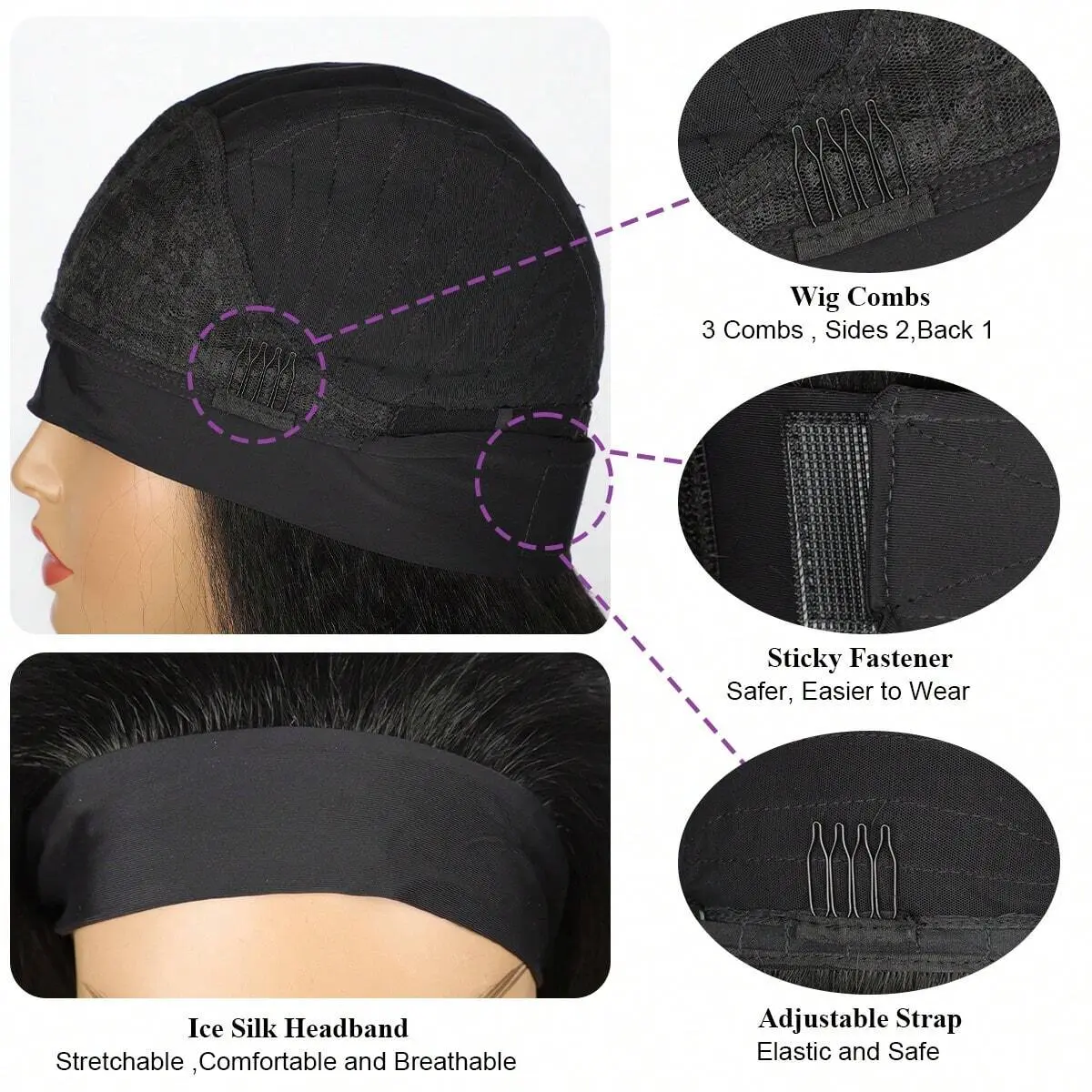 28-inch synthetic Yaki straight wig and black headband African wig turban headband chemical fiber long straight hair headgear