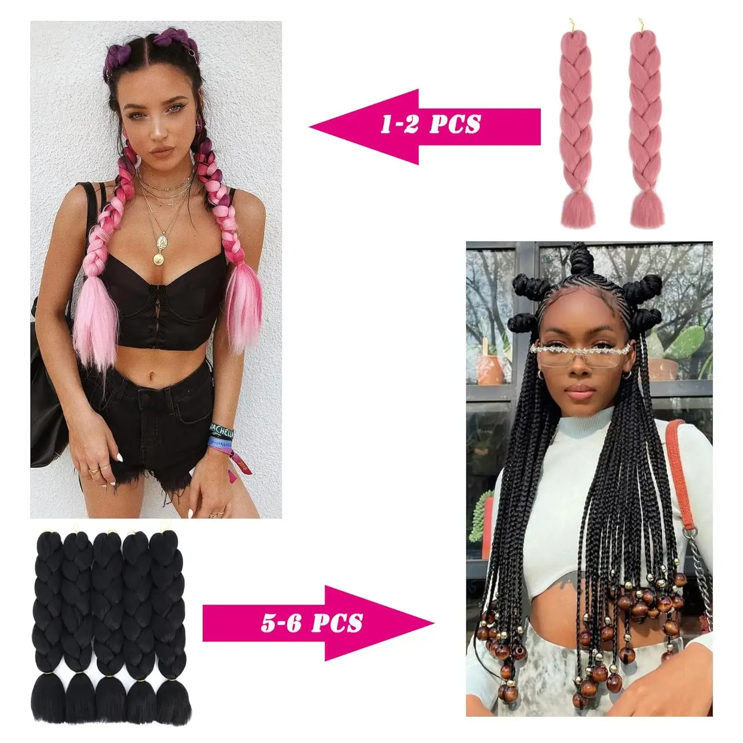 Solid color big braid European, American and African wigs extend 60cm 100g/piece for twisted box braided hair