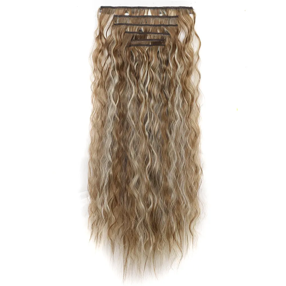 Wig clip hair extensions Long straight hair traceless chemical fiber synthetic wig 16 card clip hair six-piece set
