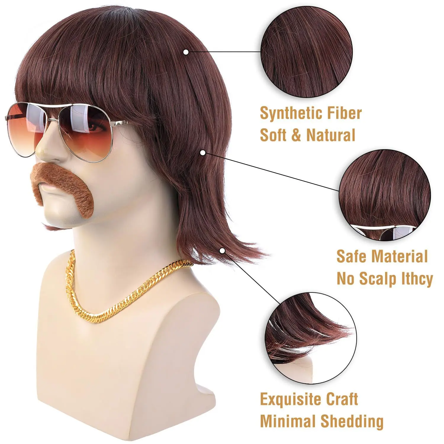 Cropped brown men's octopus wig, rock, punk synthetic, head cover, cosplay, punk synthetic, synthetic fiber set