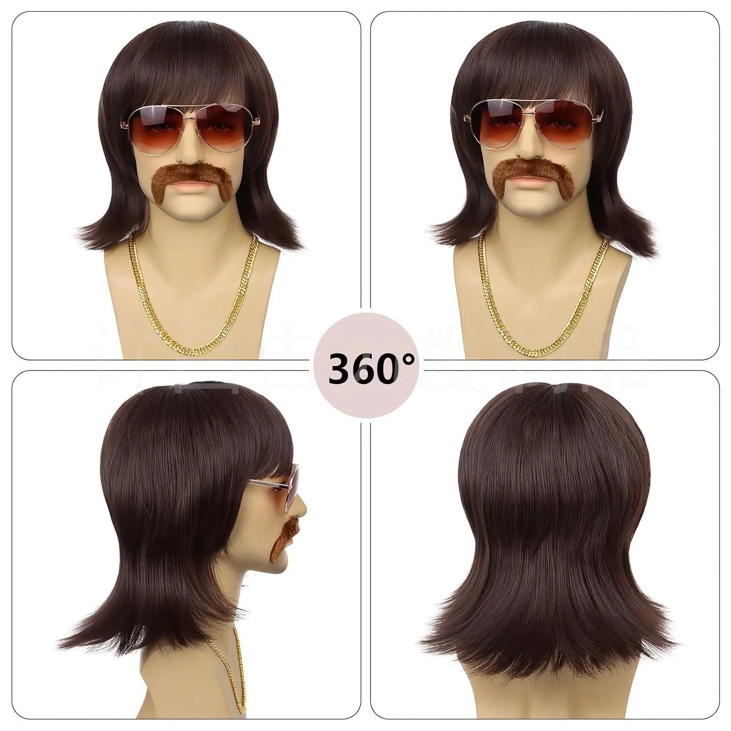 Cropped brown men's octopus wig, rock, punk synthetic, head cover, cosplay, punk synthetic, synthetic fiber set