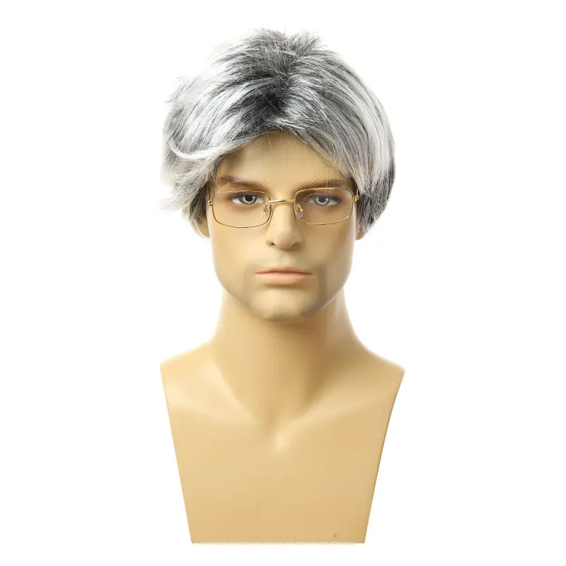 Cosplay grandpa wig props bald old man gray short hair synthetic head covering