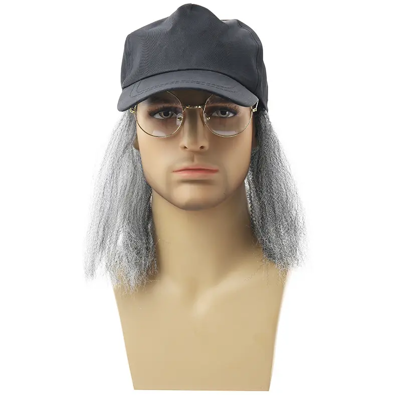 Cosplay grandpa wig props bald old man gray short hair synthetic head covering