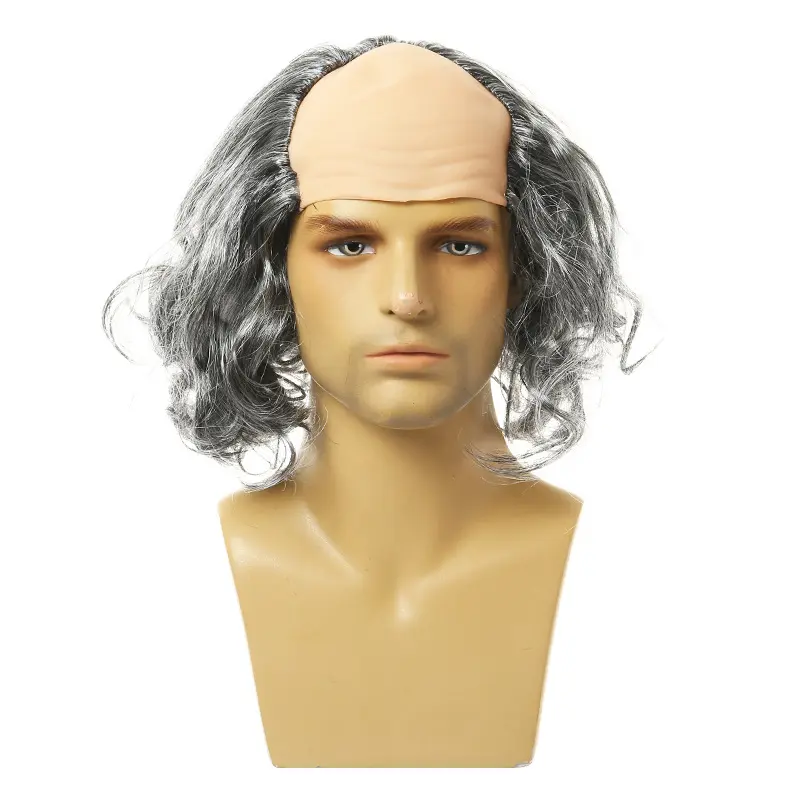 Cosplay grandpa wig props bald old man gray short hair synthetic head covering