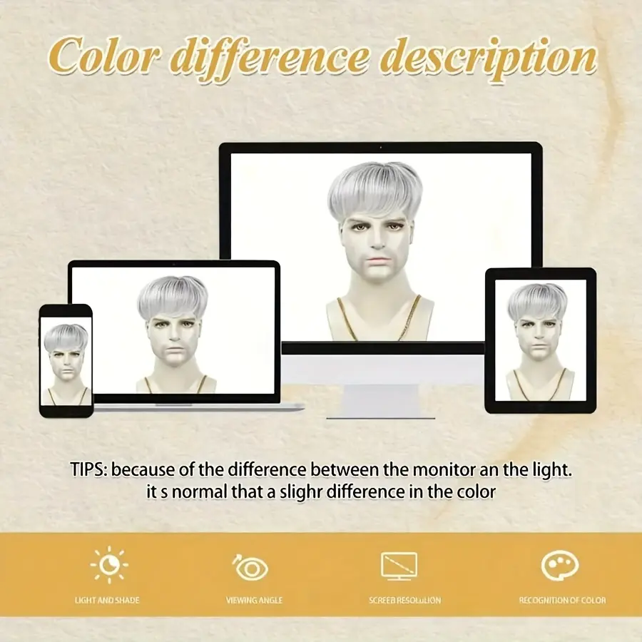 Men's mixed color synthetic wig piece natural color matching easy to wear can be worn many times