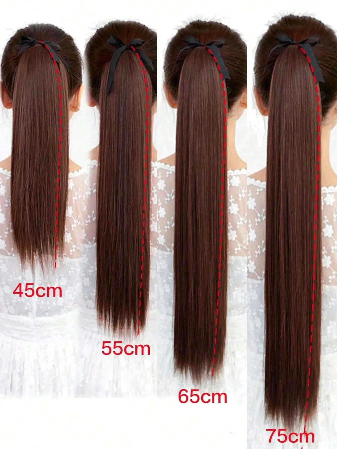 Dark brown straight ponytail synthetic hair extension female wig ponytail