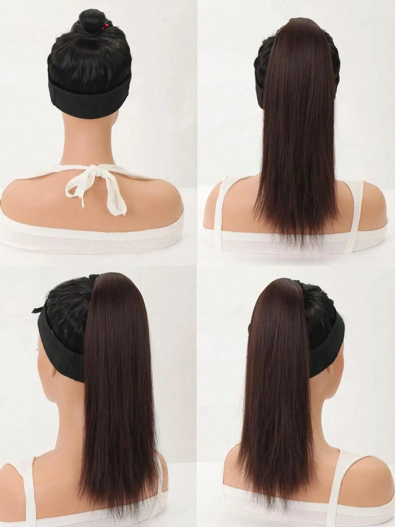 Dark brown straight ponytail synthetic hair extension female wig ponytail