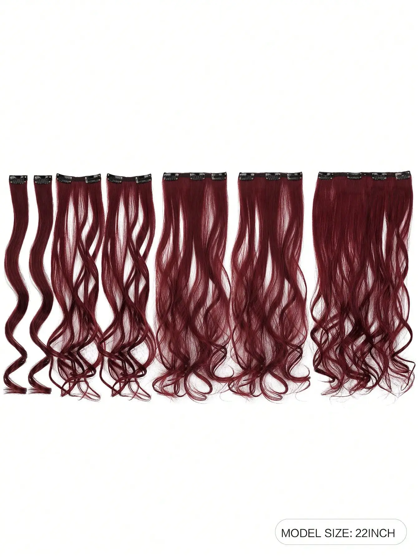 7pcs large wave black 22-inch medium synthetic clip-on hair extension