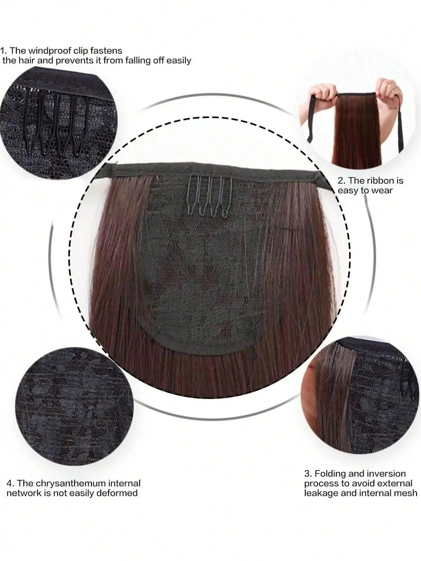 Dark brown straight ponytail synthetic hair extension female wig ponytail