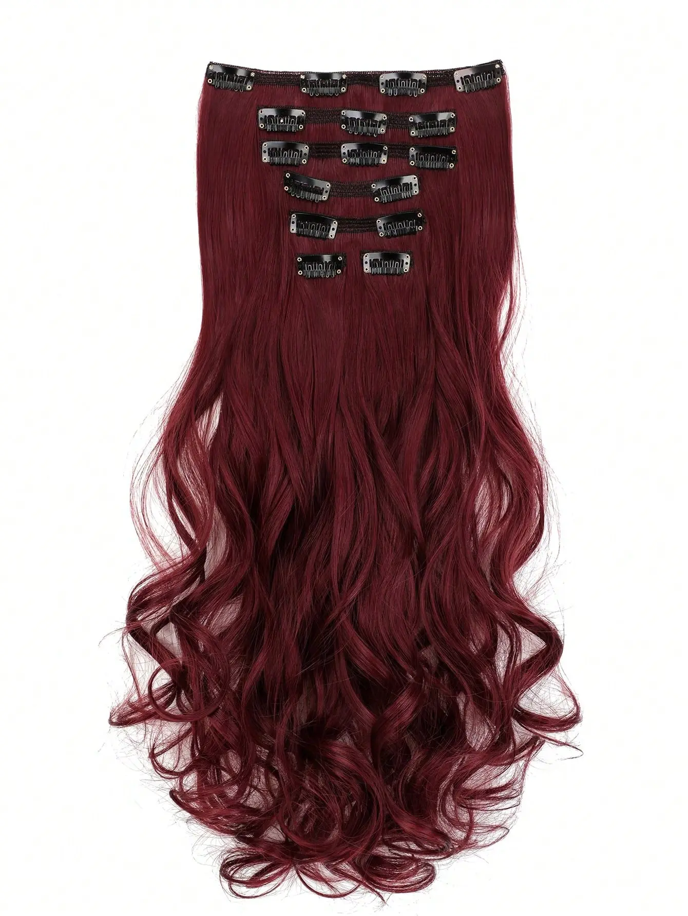 7pcs large wave black 22-inch medium synthetic clip-on hair extension