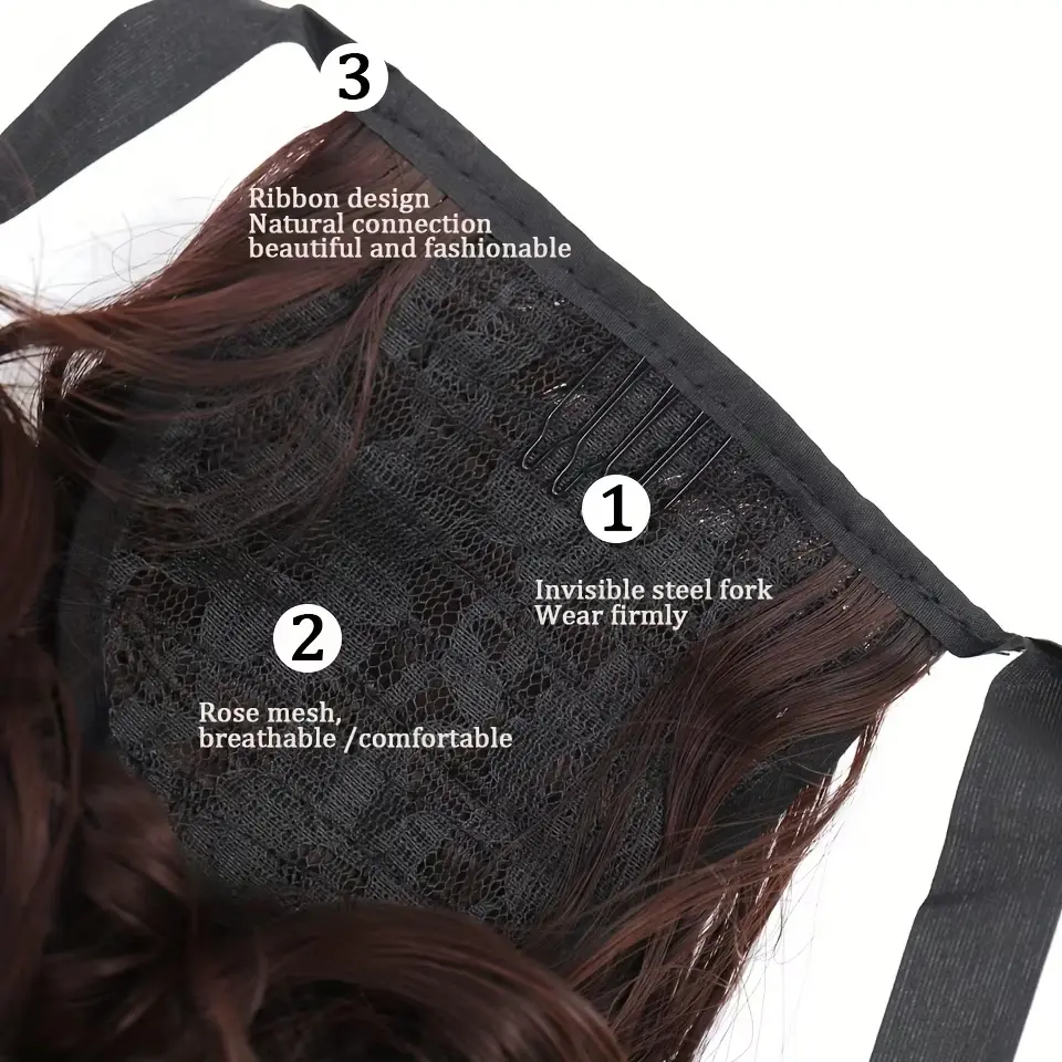 Synthetic wigs women's strap-on micro curly ponytail medium length straight hair braid Realistic natural hair tail curl wig