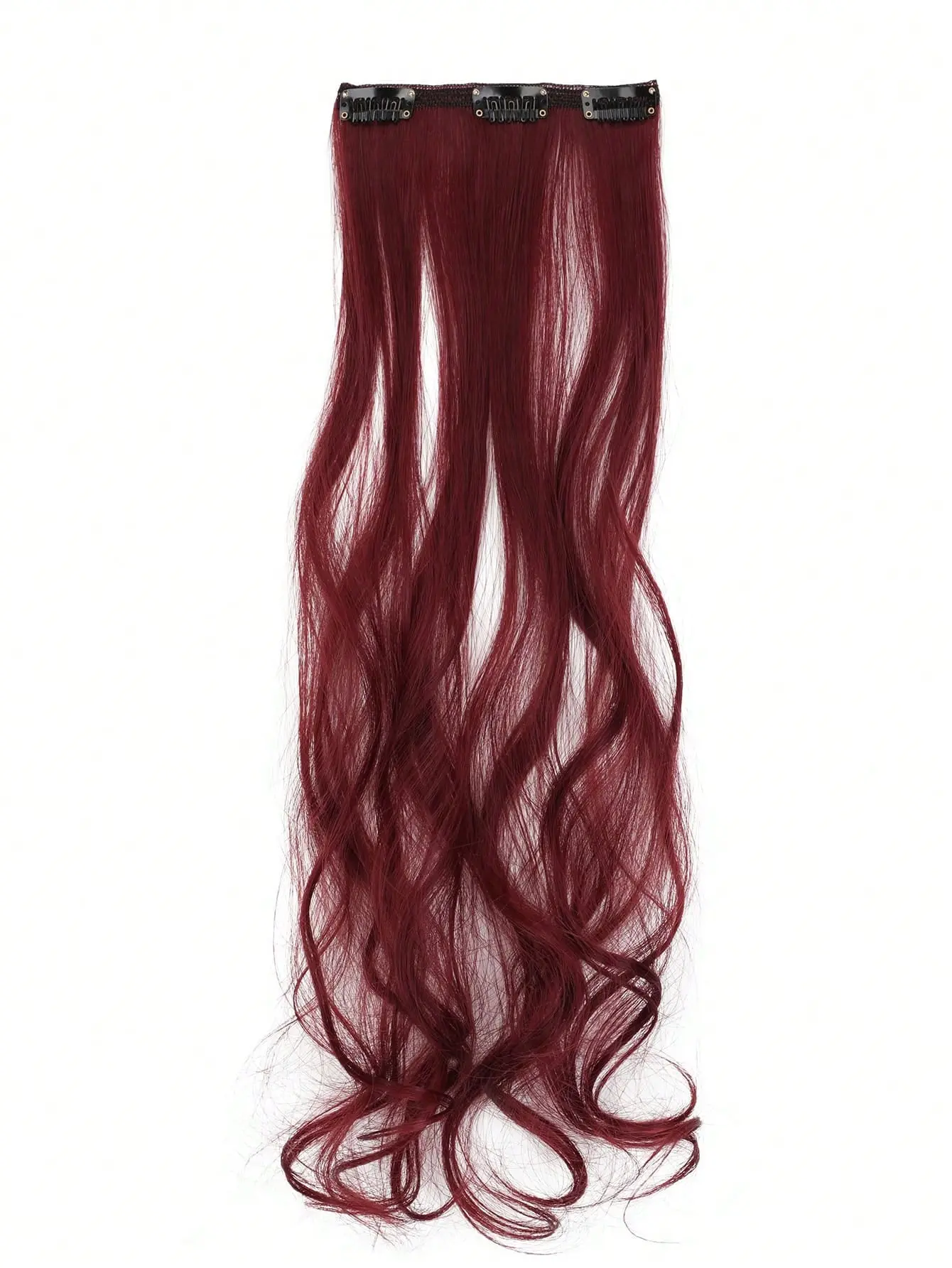 7pcs large wave black 22-inch medium synthetic clip-on hair extension