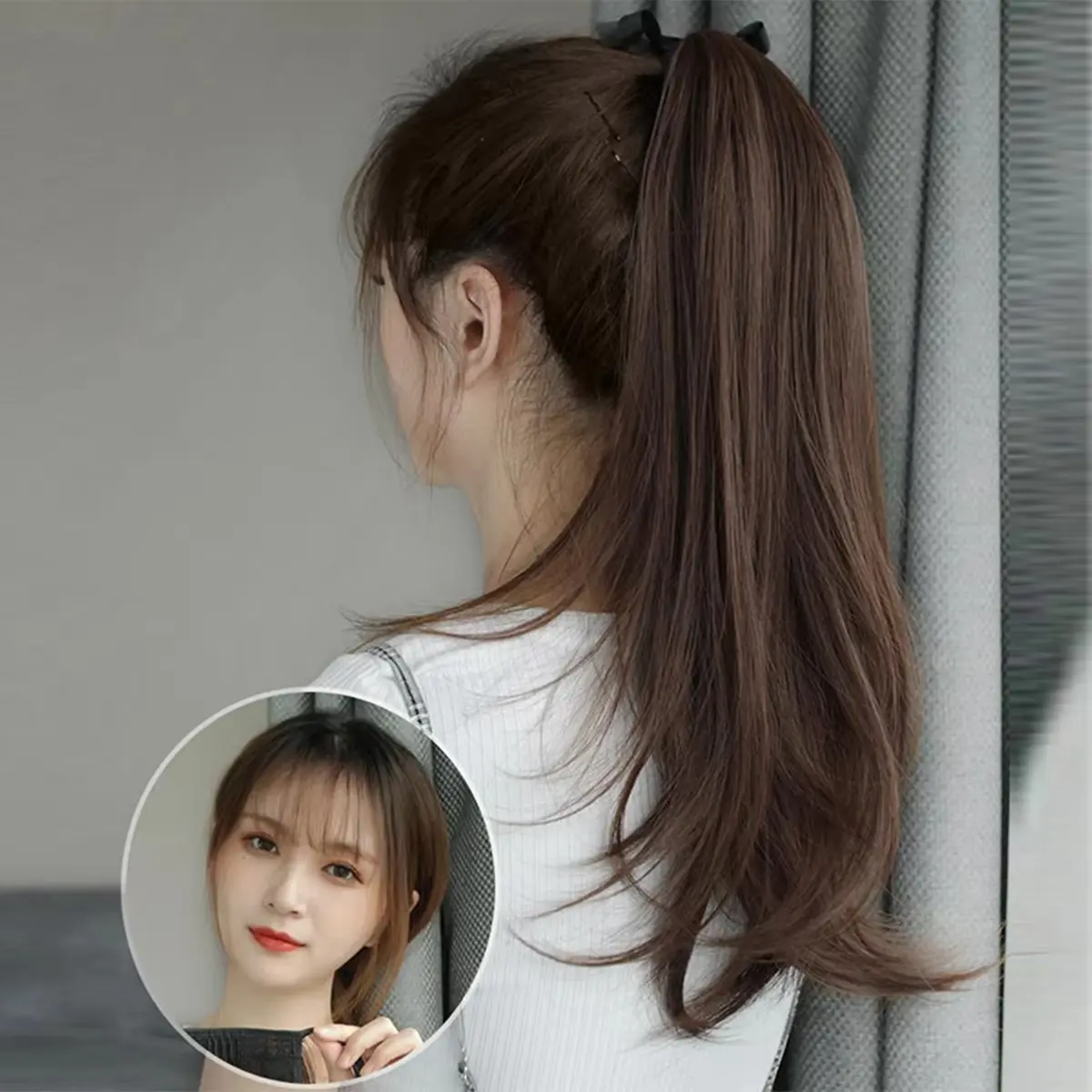 Synthetic wigs women's strap-on micro curly ponytail medium length straight hair braid Realistic natural hair tail curl wig