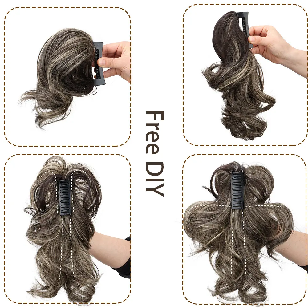 Adjustable stick curls, fluffy, natural short, synthetic wigs, ponytails, multi-color lengths, adjustable ponytails