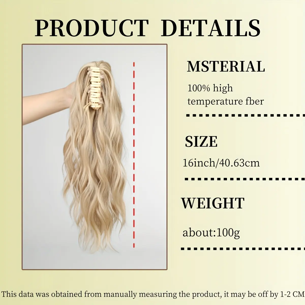 Water wave curly hair synthetic wig clip-on ponytail to increase hair volume natural lightness and fullness