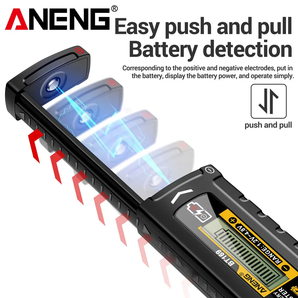 ANENG BT169 Battery Level Tester Digital Display Screen MultipleMeasurements No power required Portable ABS Plastic Tester Tools
