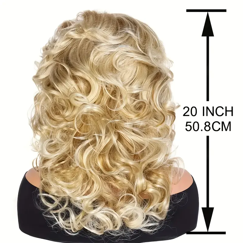 Fashionable long blonde curly hair, fluffy and large curls, synthetic synthetic fiber wig head cover