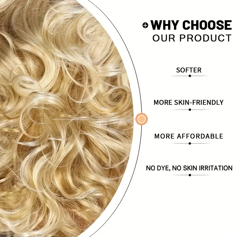 Fashionable long blonde curly hair, fluffy and large curls, synthetic synthetic fiber wig head cover