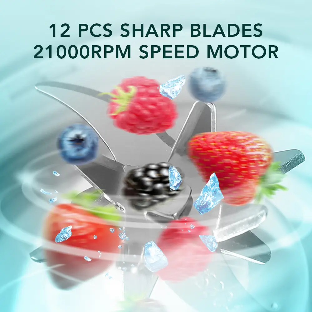 Portable Juicing Cup Cordless Ice/Fruit Juicer 12 Blades Electric Shaker Bottle USB Rechargeable for Home Sports Outdoor