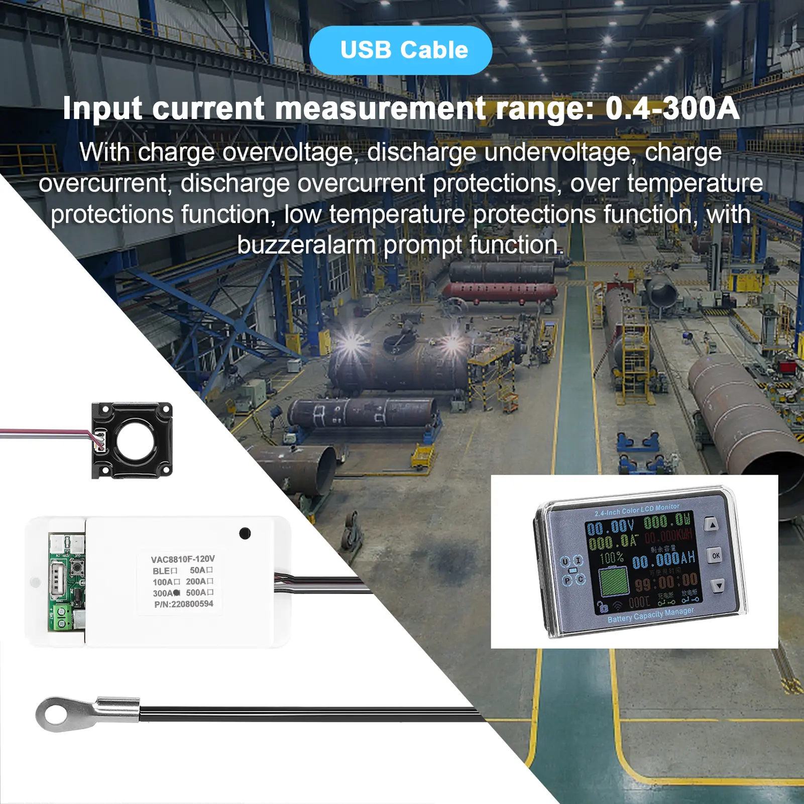 VAC8810F 2.4 Inch Wireless Voltage Meter Ammeter Voltmeter Coulometer Battery Power Detector Battery Capacity Tester Real-time