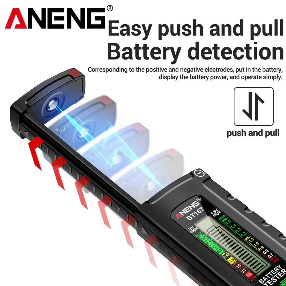 ANENG BT167 Battery Universal Button Cell Tester Volt Test Detector LCD Display C AA AAA D 9V 1.5V Checker Power Diagnostic Tool