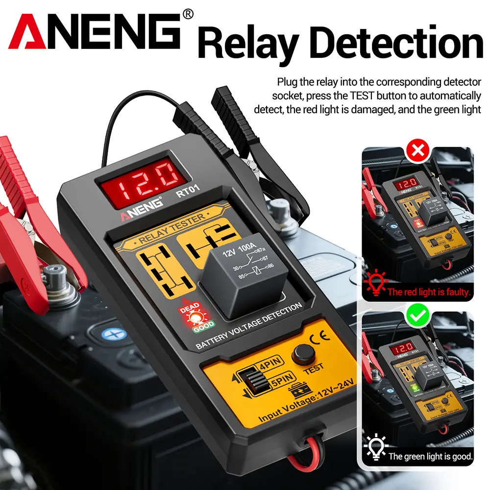 ANENG RT01 Digital Relay Detector Vehicle Ddetection Battery 11-25V Voltage Repair 4/5 Foot Socket Relay Analysis LED Indicator