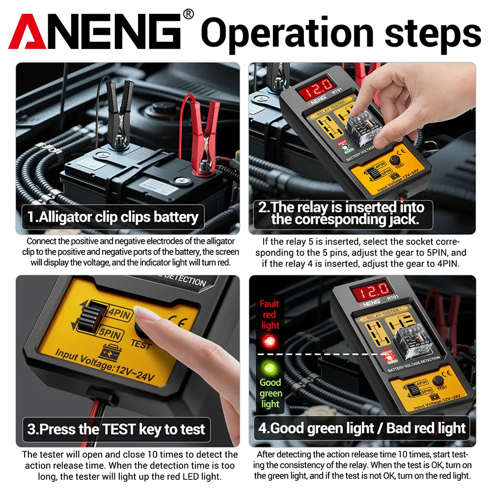ANENG RT01 Digital Relay Detector Vehicle Ddetection Battery 11-25V Voltage Repair 4/5 Foot Socket Relay Analysis LED Indicator