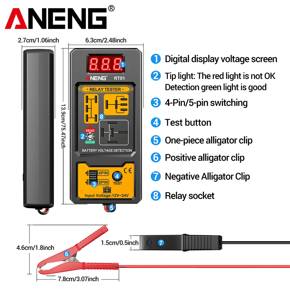 ANENG RT01 Digital Relay Detector Vehicle Ddetection Battery 11-25V Voltage Repair 4/5 Foot Socket Relay Analysis LED Indicator