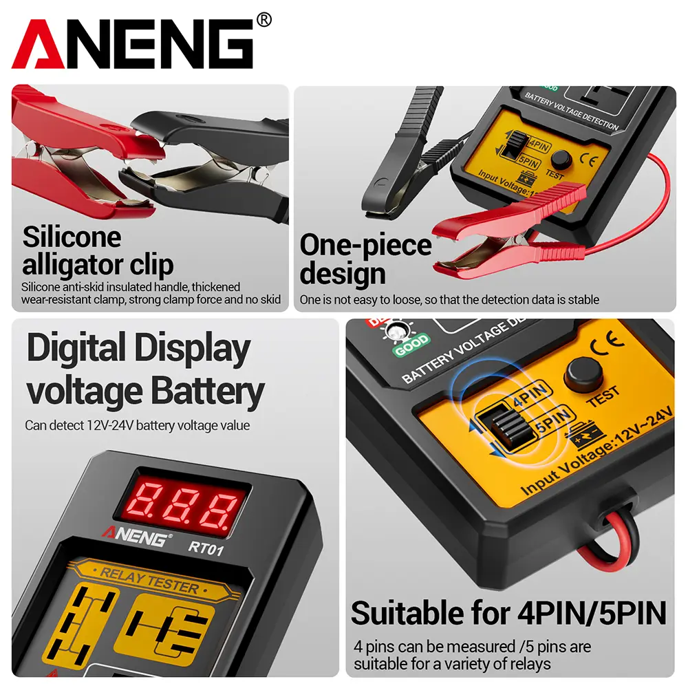 ANENG RT01 Digital Relay Detector Vehicle Ddetection Battery 11-25V Voltage Repair 4/5 Foot Socket Relay Analysis LED Indicator