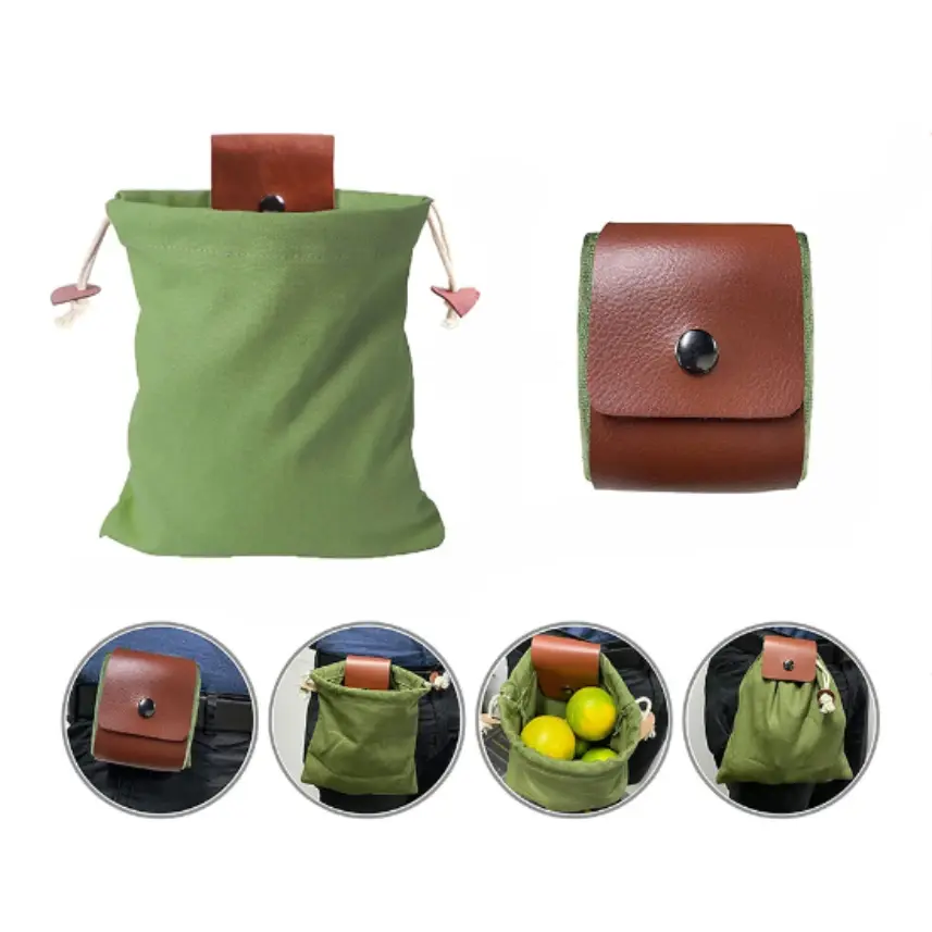 1pc Foraging Bag Fruit Picking Collapsible Berry Leather Portable Rugged Outdoor Canvas Waist Pack Fieldwork Outdoor Tools