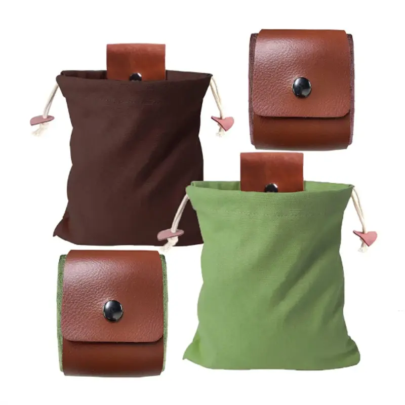 1pc Foraging Bag Fruit Picking Collapsible Berry Leather Portable Rugged Outdoor Canvas Waist Pack Fieldwork Outdoor Tools