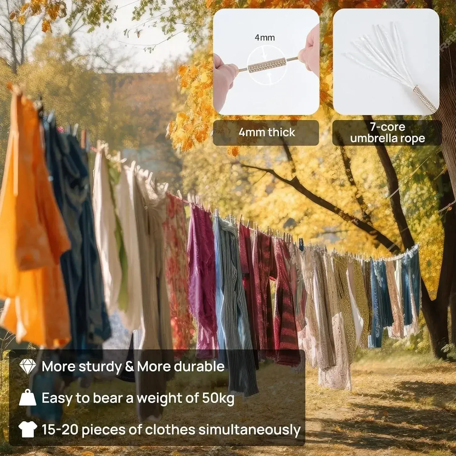 Portable Travel Clothesline,32.8ft Retractable Clothesline,Camping Clothes Line,for Hanging Clothes Outside, Indoor or Outdoor