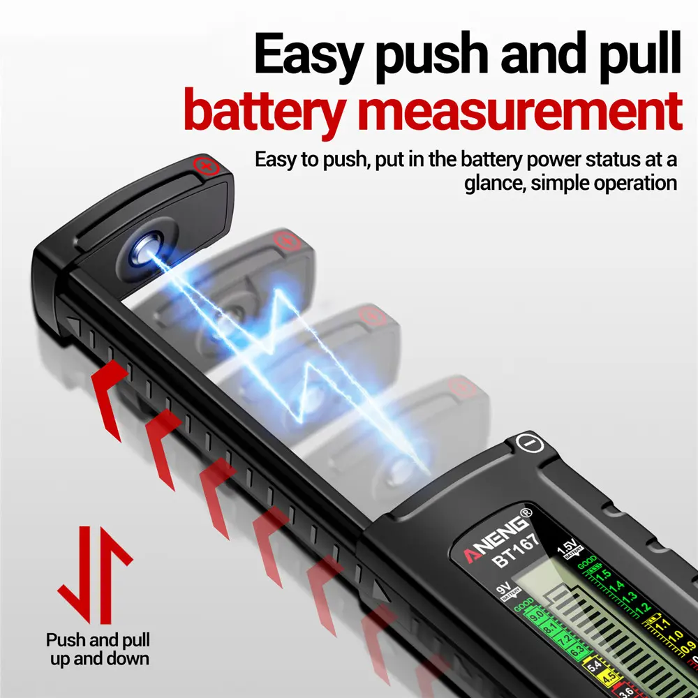 ANENG BT167 Battery Tester LCD Display C AA AAA D 9V 1.5V Universal Button Cell Detector Volt Test Checker Power Diagnostic Tool