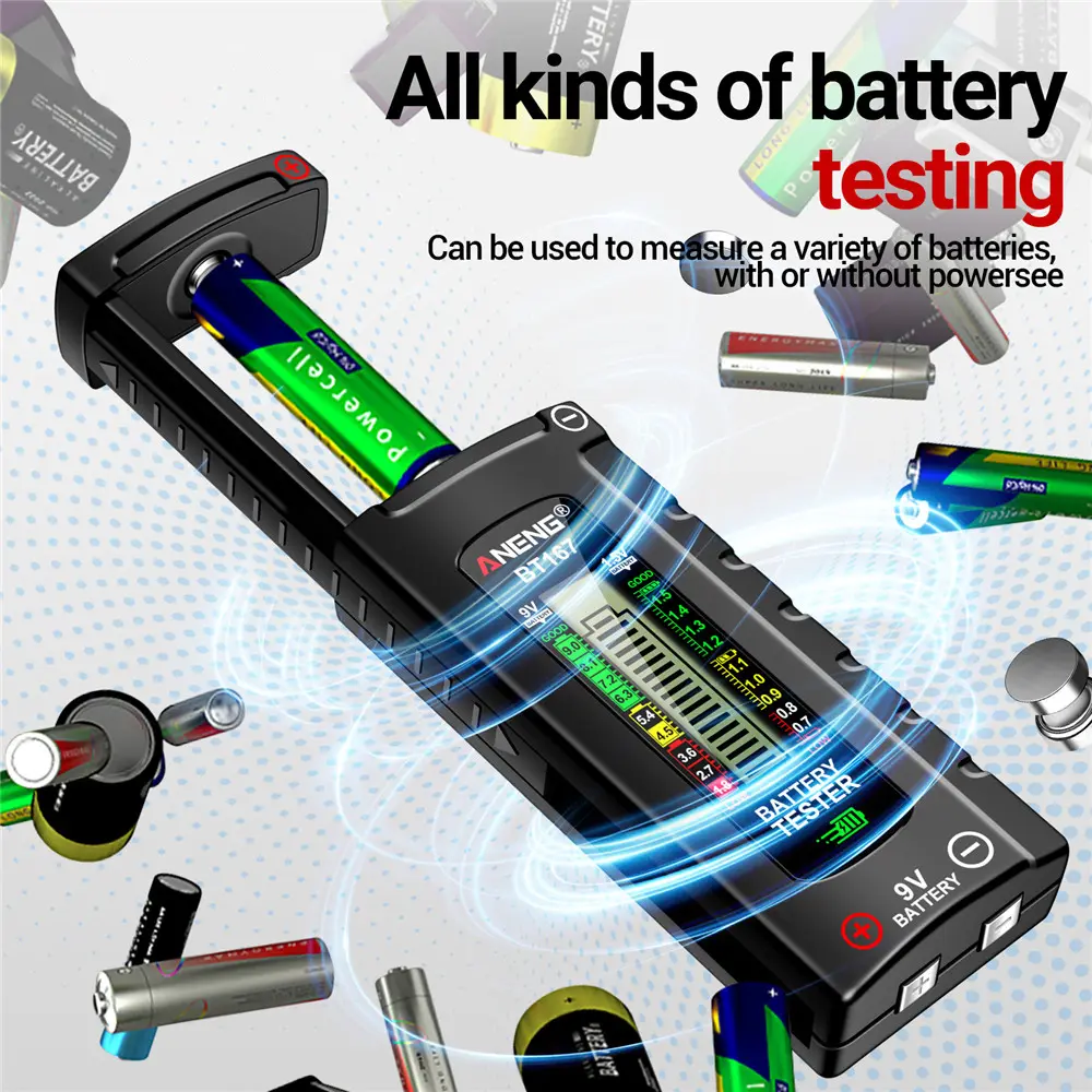 ANENG BT167 Battery Tester LCD Display C AA AAA D 9V 1.5V Universal Button Cell Detector Volt Test Checker Power Diagnostic Tool