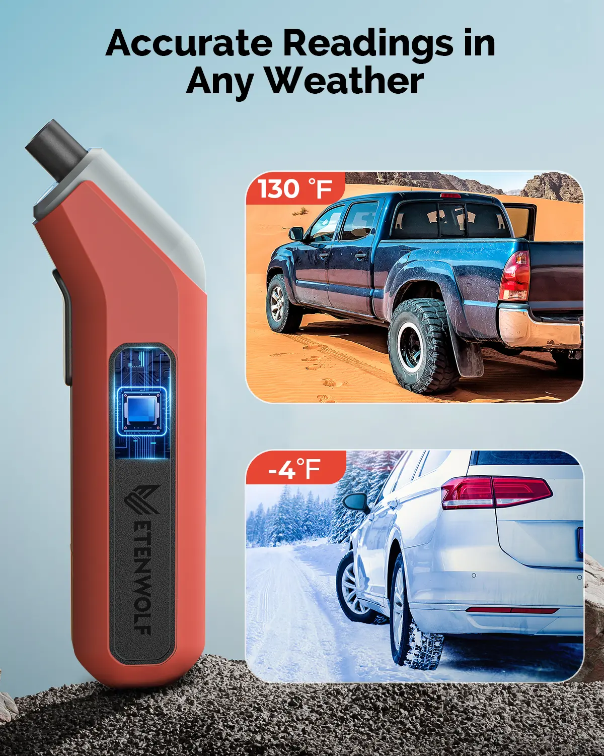 ETENWOLF T300 Plus Tire Pressure Gauge 200 PSI Bright LED Display Digital Tire Gauge for Tire Pressure with Presta Valve Adaptor