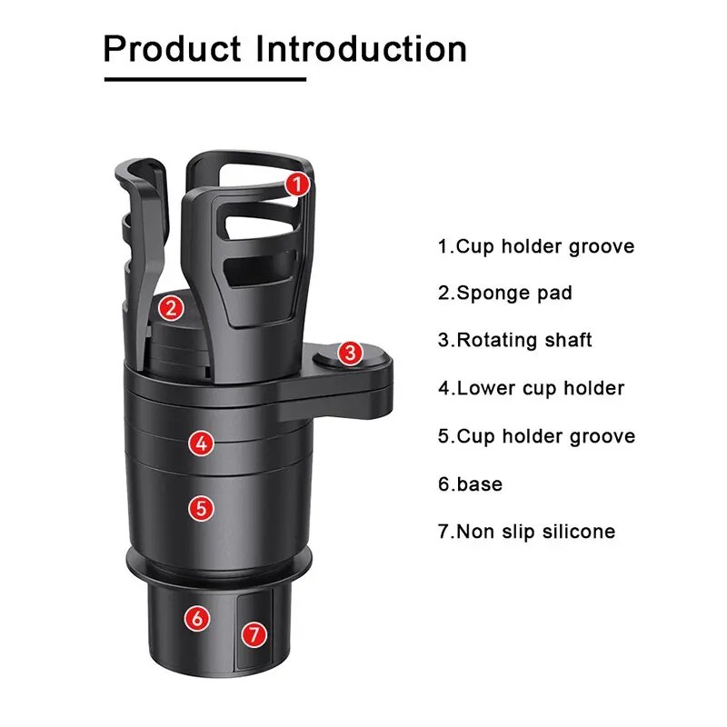 Car Multifunction Cup Holder 4 In 1 Adjustable Car Cup Holder Expander Adapter 360Degrees Rotating Car Cup Mount