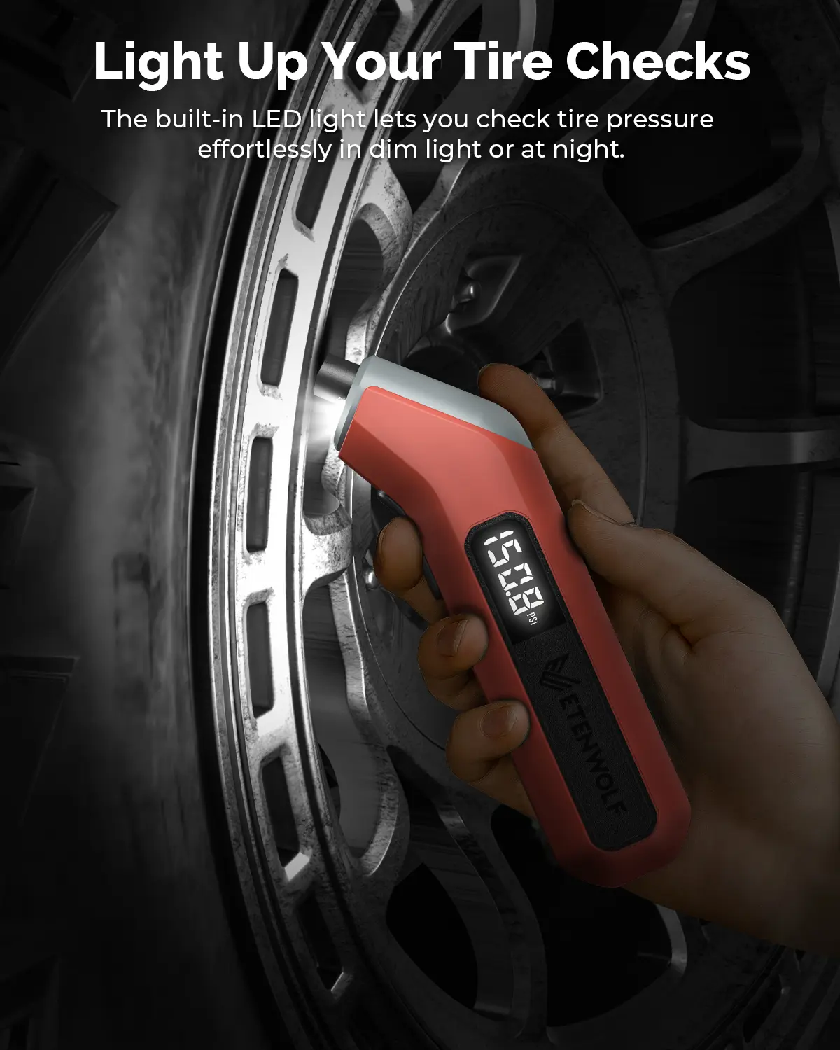 ETENWOLF T300 Plus Tire Pressure Gauge 200 PSI Bright LED Display Digital Tire Gauge for Tire Pressure with Presta Valve Adaptor