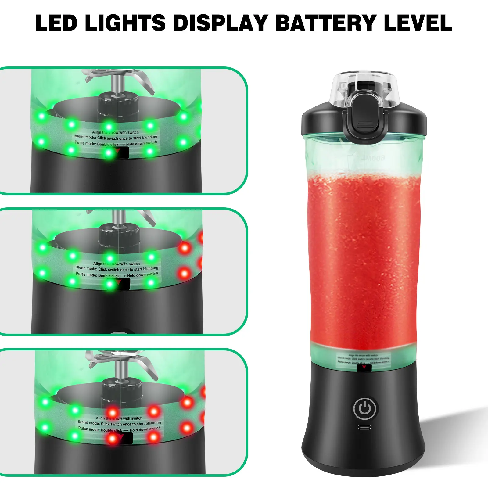 Professional 2 In 1 Portable Blender 600ML Electric Juicer Fruit Mixers USB Rechargeable Smoothie Mini Blender Personal Juicer
