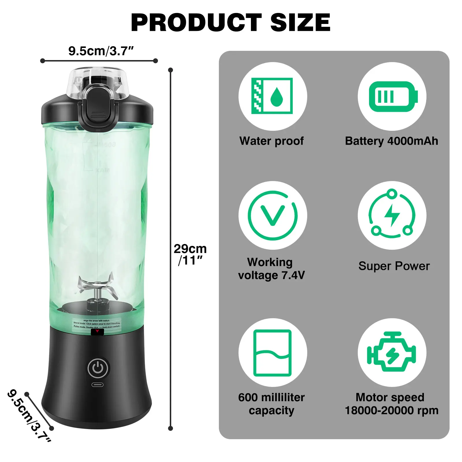 Professional 2 In 1 Portable Blender 600ML Electric Juicer Fruit Mixers USB Rechargeable Smoothie Mini Blender Personal Juicer
