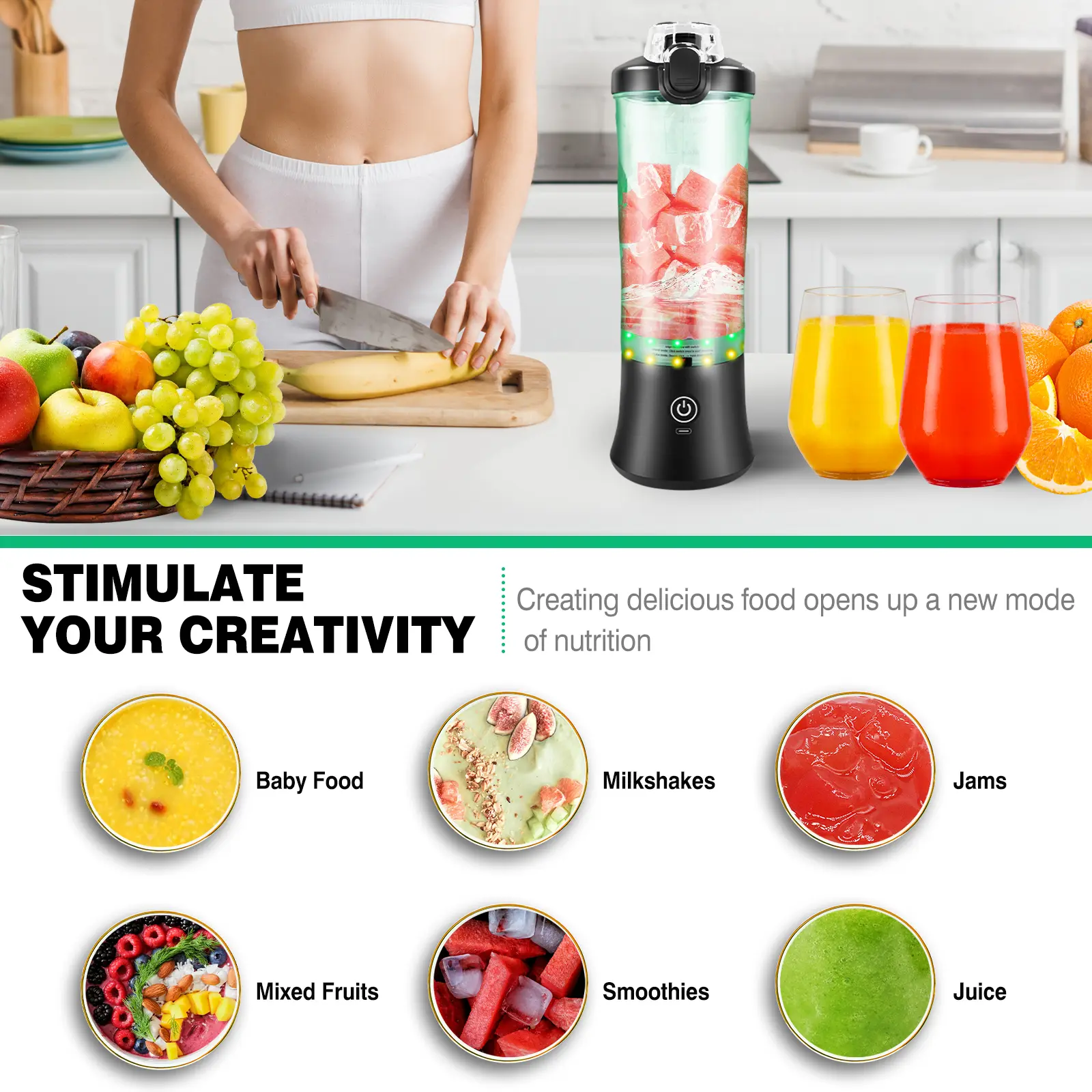 Professional 2 In 1 Portable Blender 600ML Electric Juicer Fruit Mixers USB Rechargeable Smoothie Mini Blender Personal Juicer