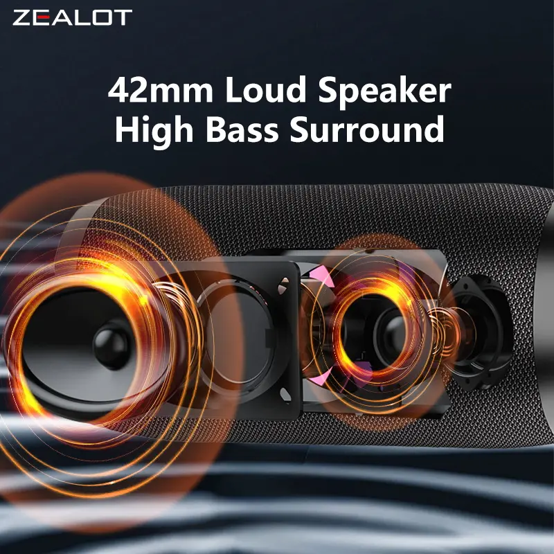 ZEALOT S76 50W Wireless Speakers, Outdoor Portable Subwoofer Speaker, IPX 5, Hifi Sound quality, RGB light, Long Battery Life.