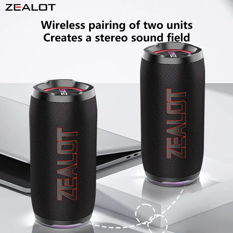 ZEALOT S76 50W Wireless Speakers, Outdoor Portable Subwoofer Speaker, IPX 5, Hifi Sound quality, RGB light, Long Battery Life.