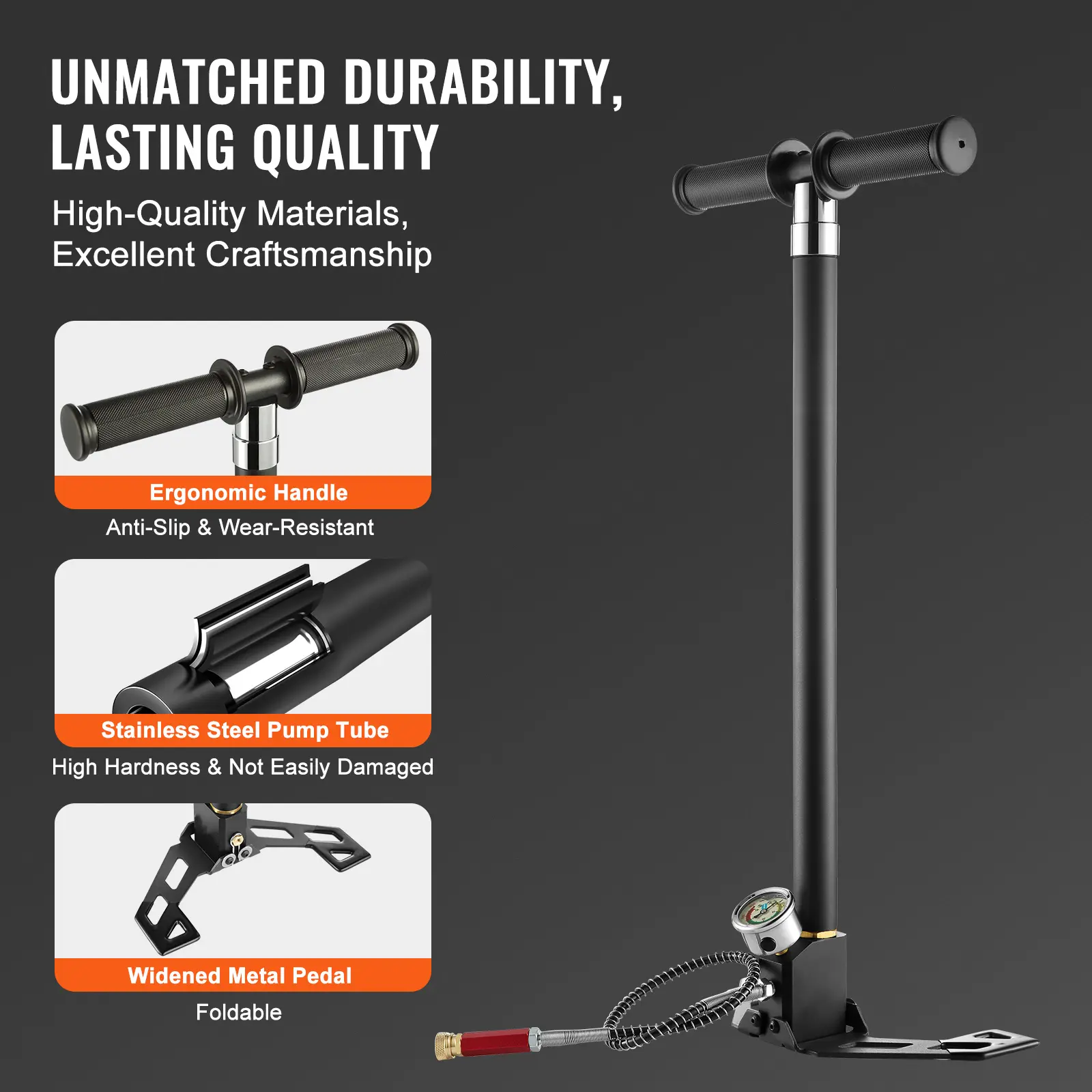 SucceBuy PCP Hand Pump 4 Stage 30Mpa 4500PSI High Pressure Air Rifile Filling Stirrup Pump for Airguns, Paintball Filling, Tire
