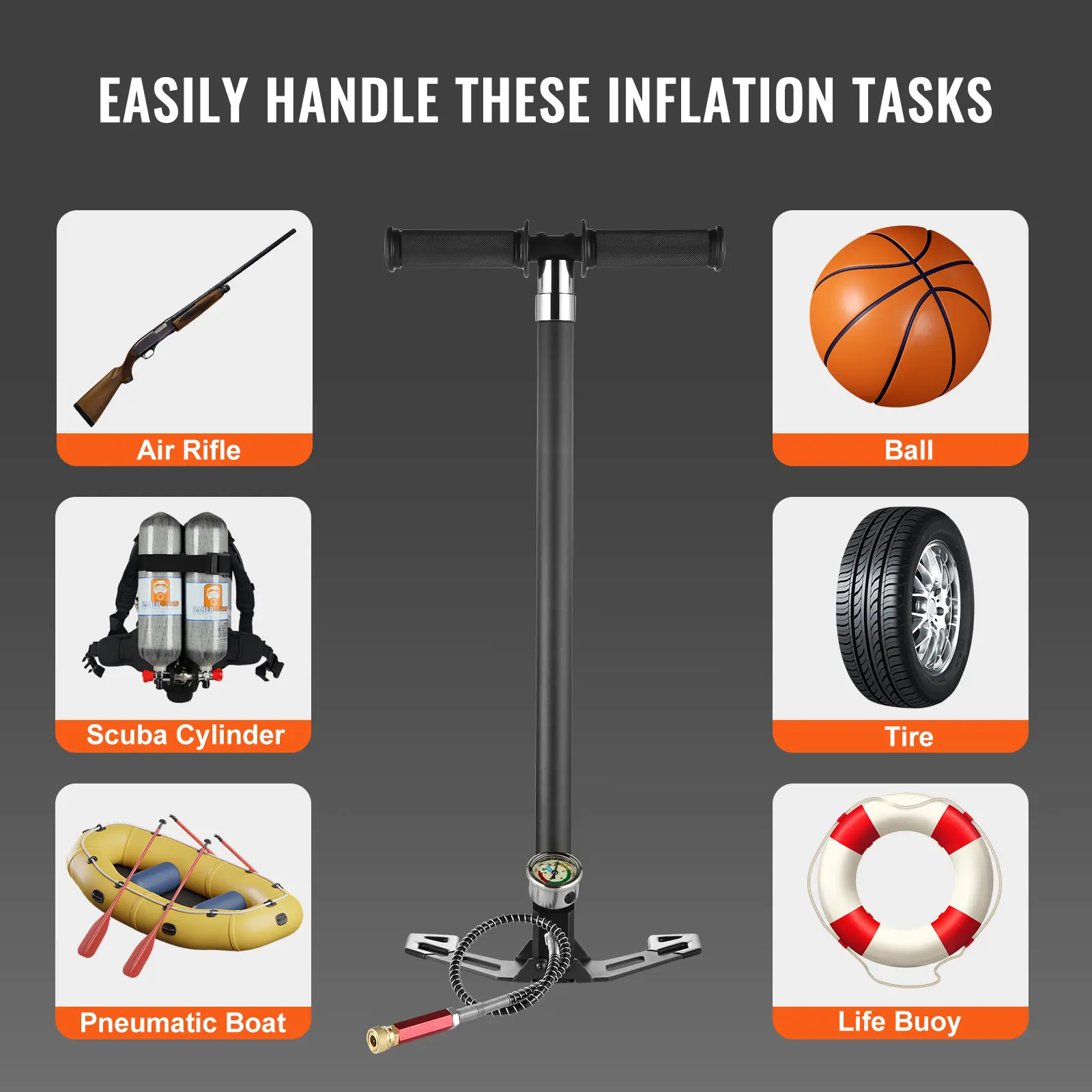SucceBuy PCP Hand Pump 4 Stage 30Mpa 4500PSI High Pressure Air Rifile Filling Stirrup Pump for Airguns, Paintball Filling, Tire