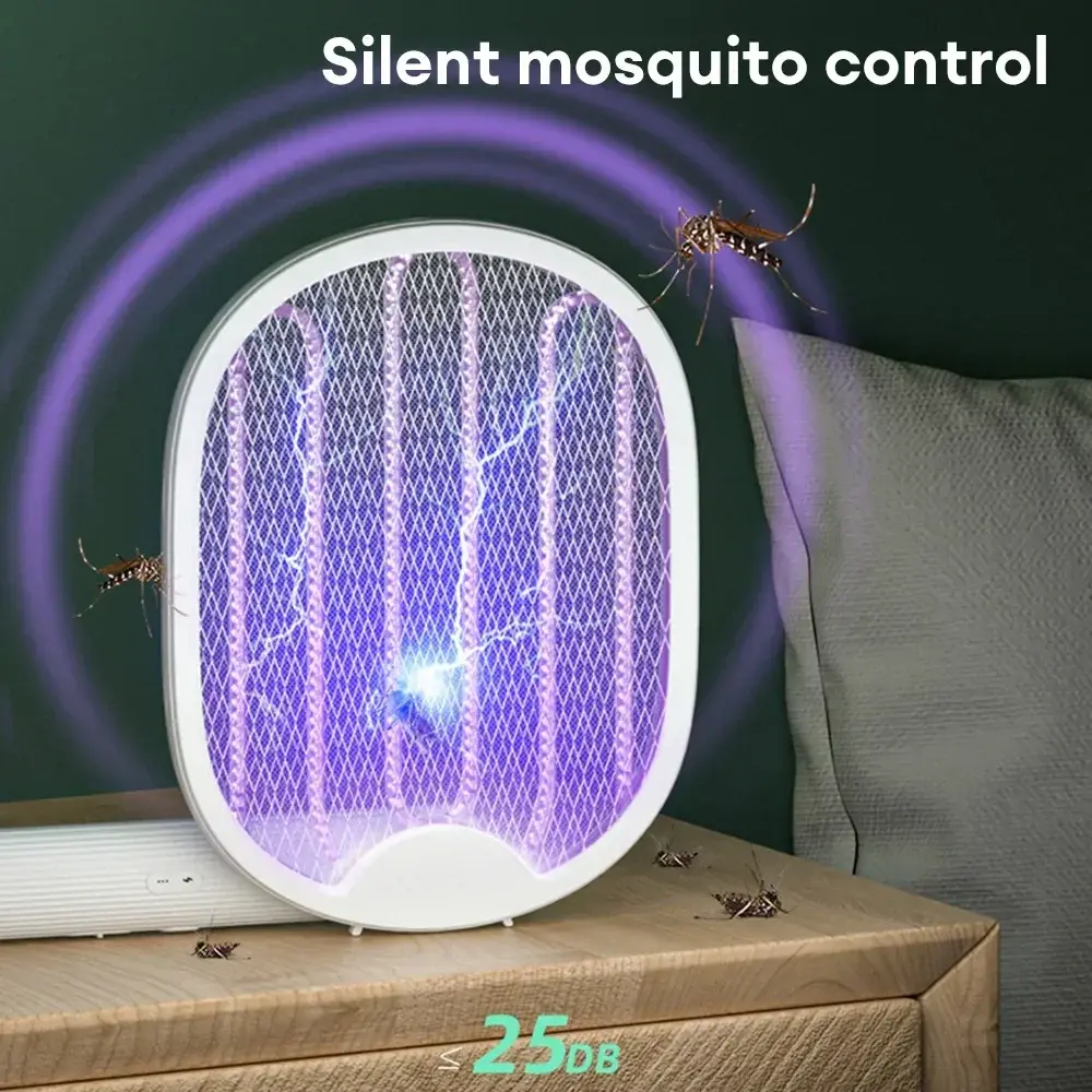 USB Electric Fly Swatter 3000V Mosquito Killer Racket Foldable UV Light Bug Zapper Insect Trap for Camping Home Garden