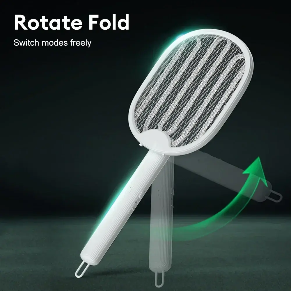 USB Electric Fly Swatter 3000V Mosquito Killer Racket Foldable UV Light Bug Zapper Insect Trap for Camping Home Garden