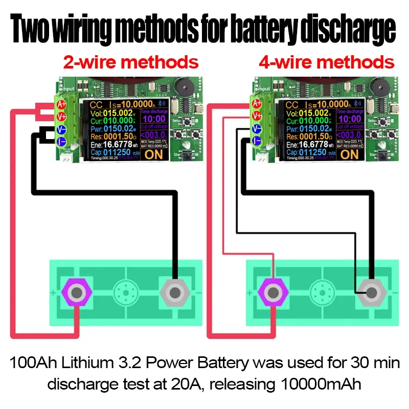 150W 4-wires Battery Capacity Tester 2.4 Inch TFT Color Screen CNC Type Electronic Load Power Discharge Tester with EU Adapter